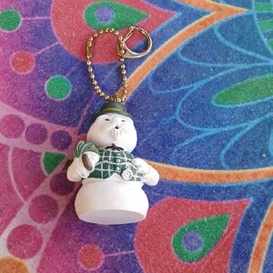 Snowman Keychain with Green and White Accents